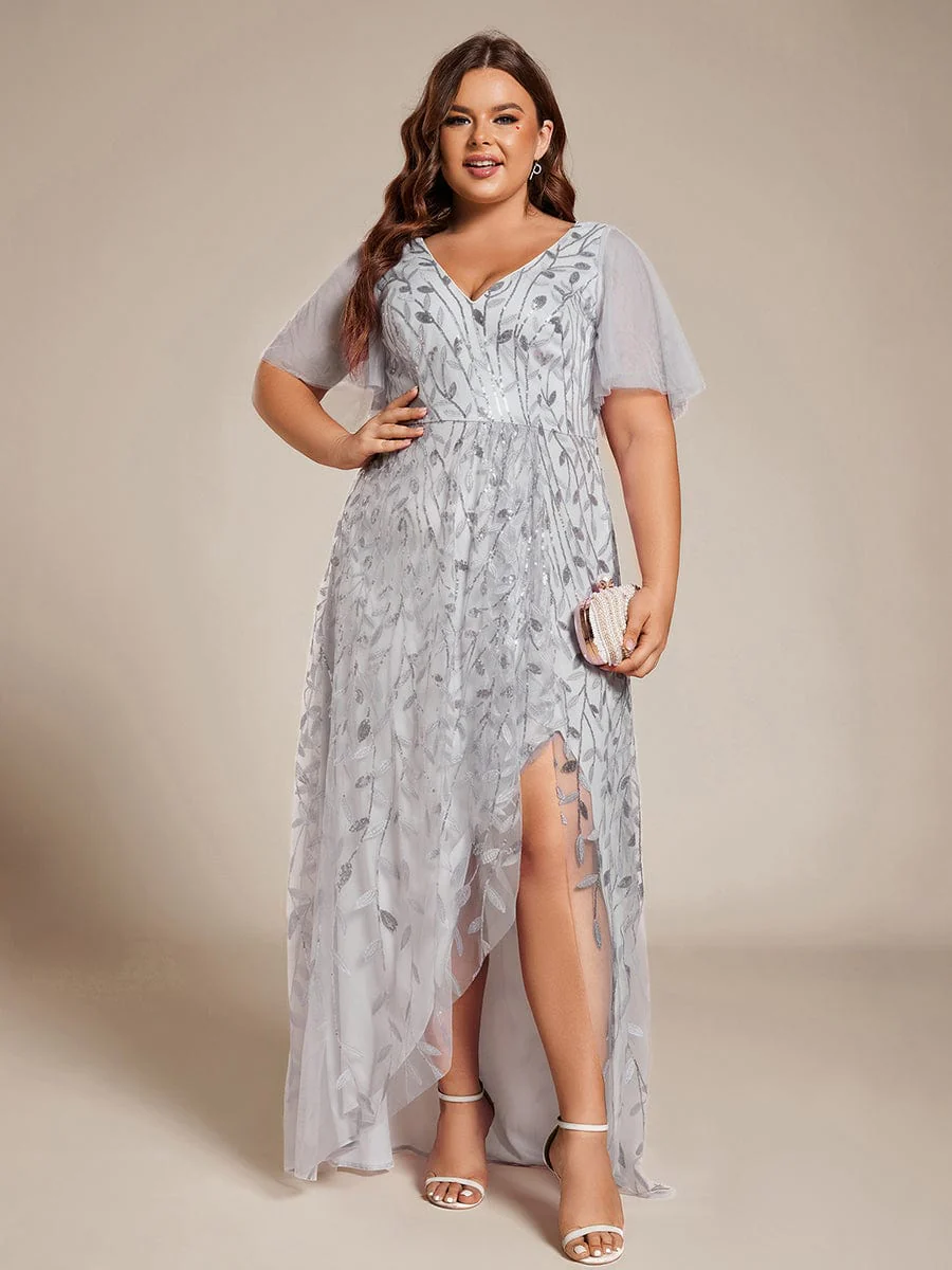 ever ALIX|V-Neck High Slit Sequined Wedding Guest Dresses - Image 124