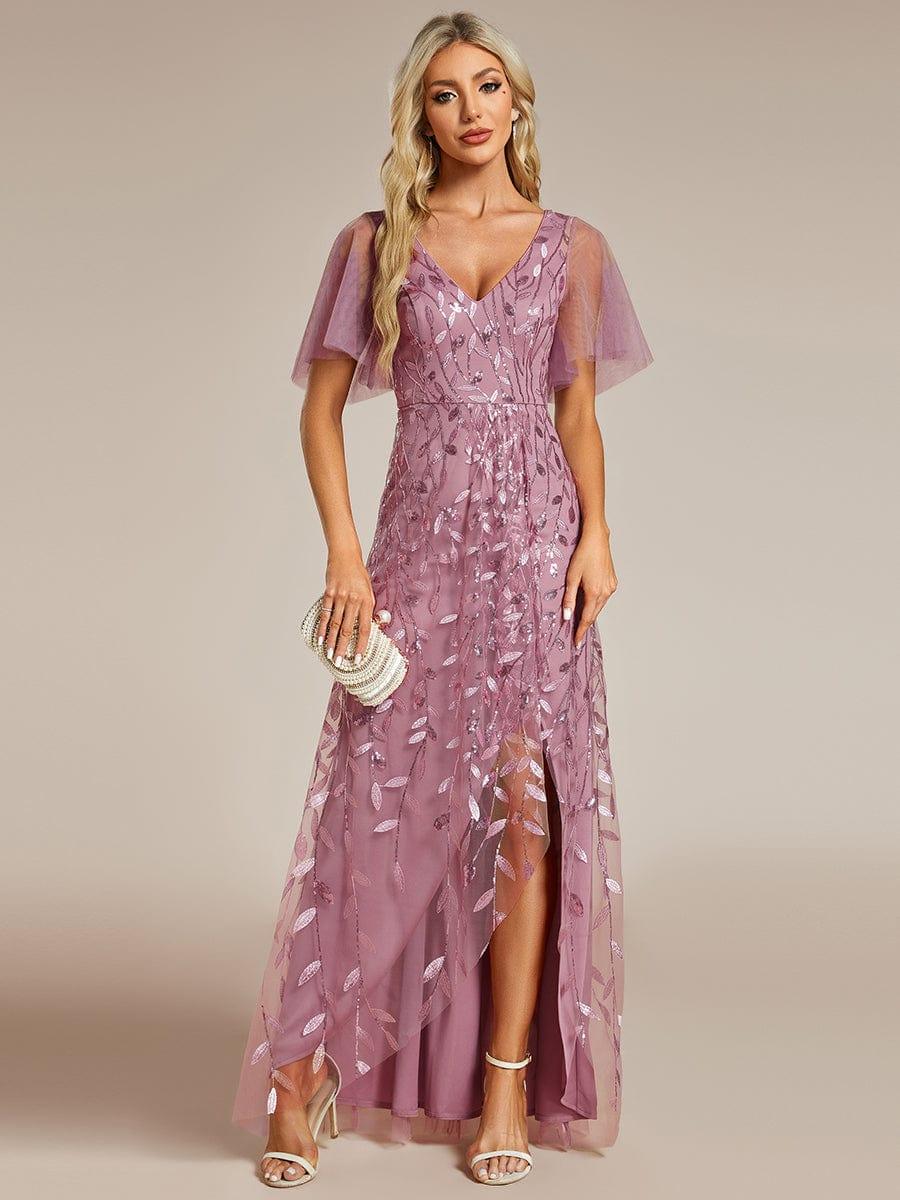 ever ALIX|V-Neck High Slit Sequined Wedding Guest Dresses - Image 2