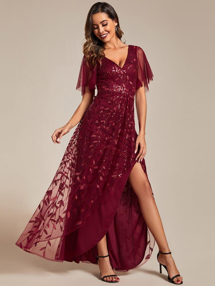 ever ALIX|V-Neck High Slit Sequined Wedding Guest Dresses - Image 3