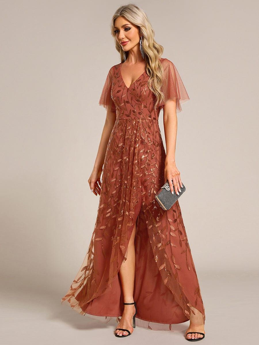 ever ALIX|V-Neck High Slit Sequined Wedding Guest Dresses - Image 61
