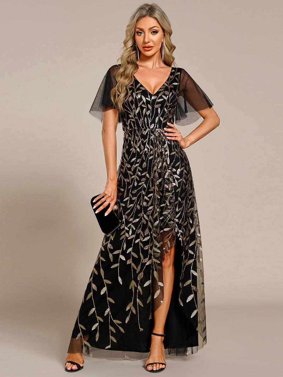 ever ALIX|V-Neck High Slit Sequined Wedding Guest Dresses - Image 91