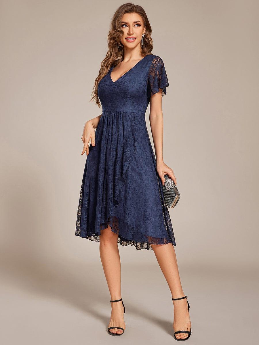 ever PALOMA|V-Neck Lace Lotus Leaf Ruffles Sleeve Midi Length Evening Dress - Image 24