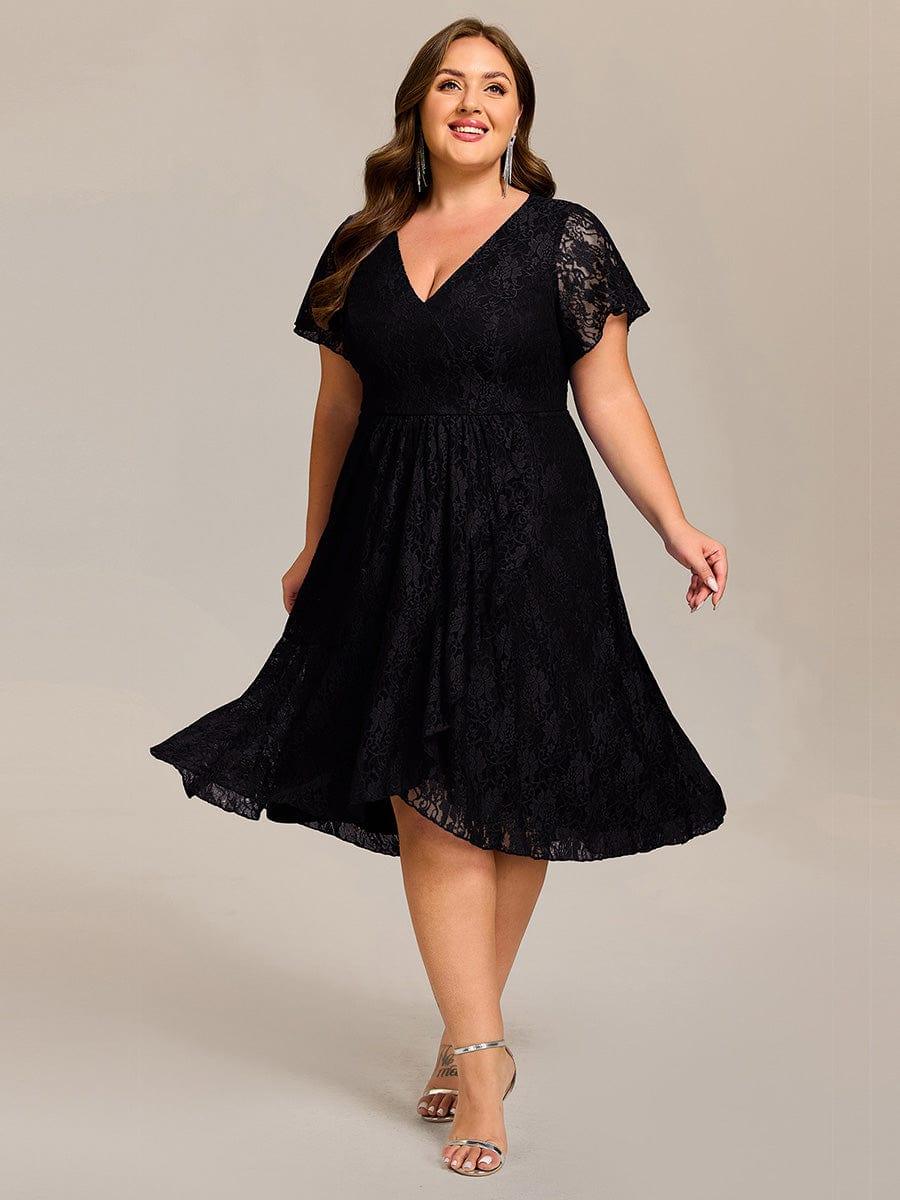 ever PALOMA|V-Neck Lace Lotus Leaf Ruffles Sleeve Midi Length Evening Dress - Image 8