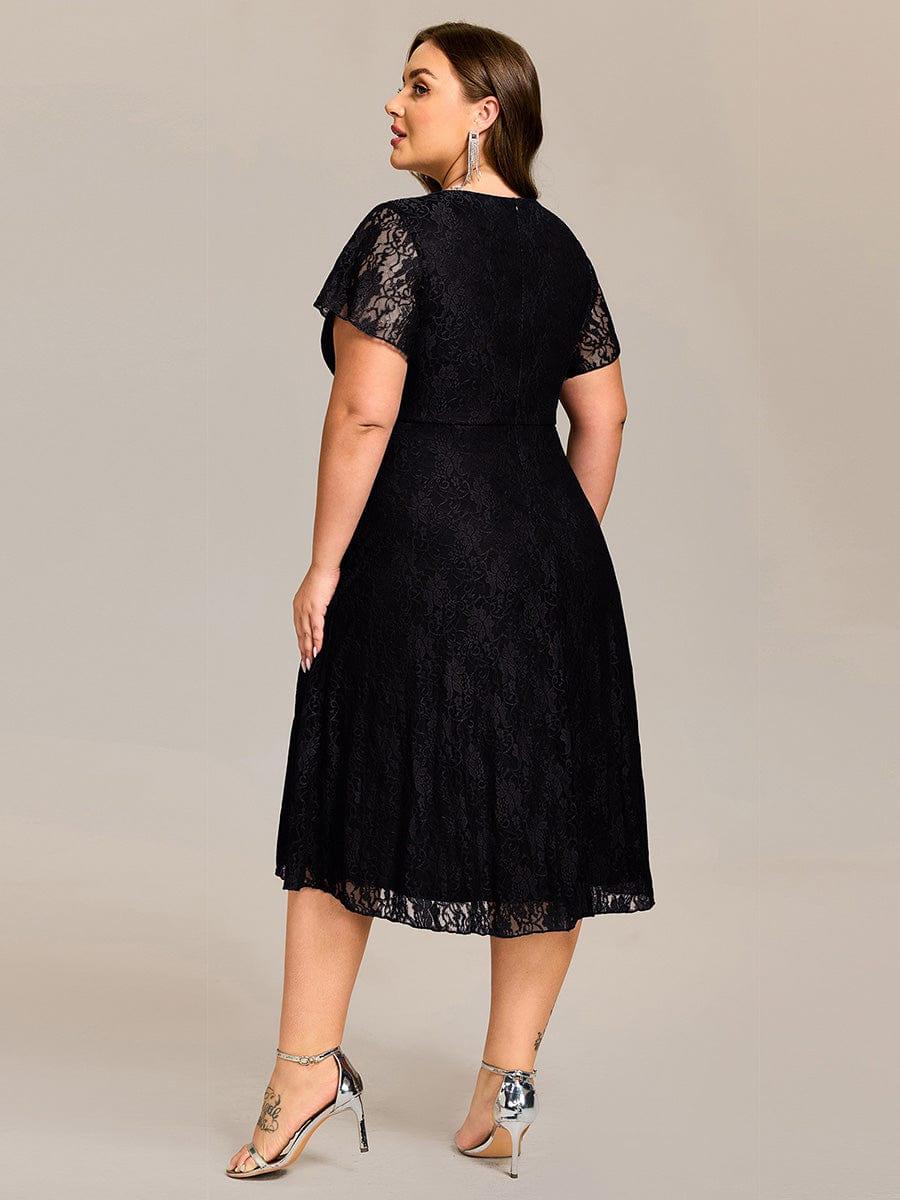 ever PALOMA|V-Neck Lace Lotus Leaf Ruffles Sleeve Midi Length Evening Dress - Image 9