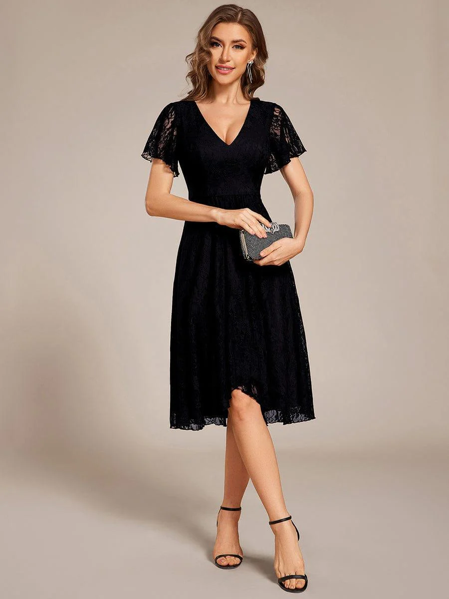 ever PALOMA|V-Neck Lace Lotus Leaf Ruffles Sleeve Midi Length Wedding Guest Dress - Image 7