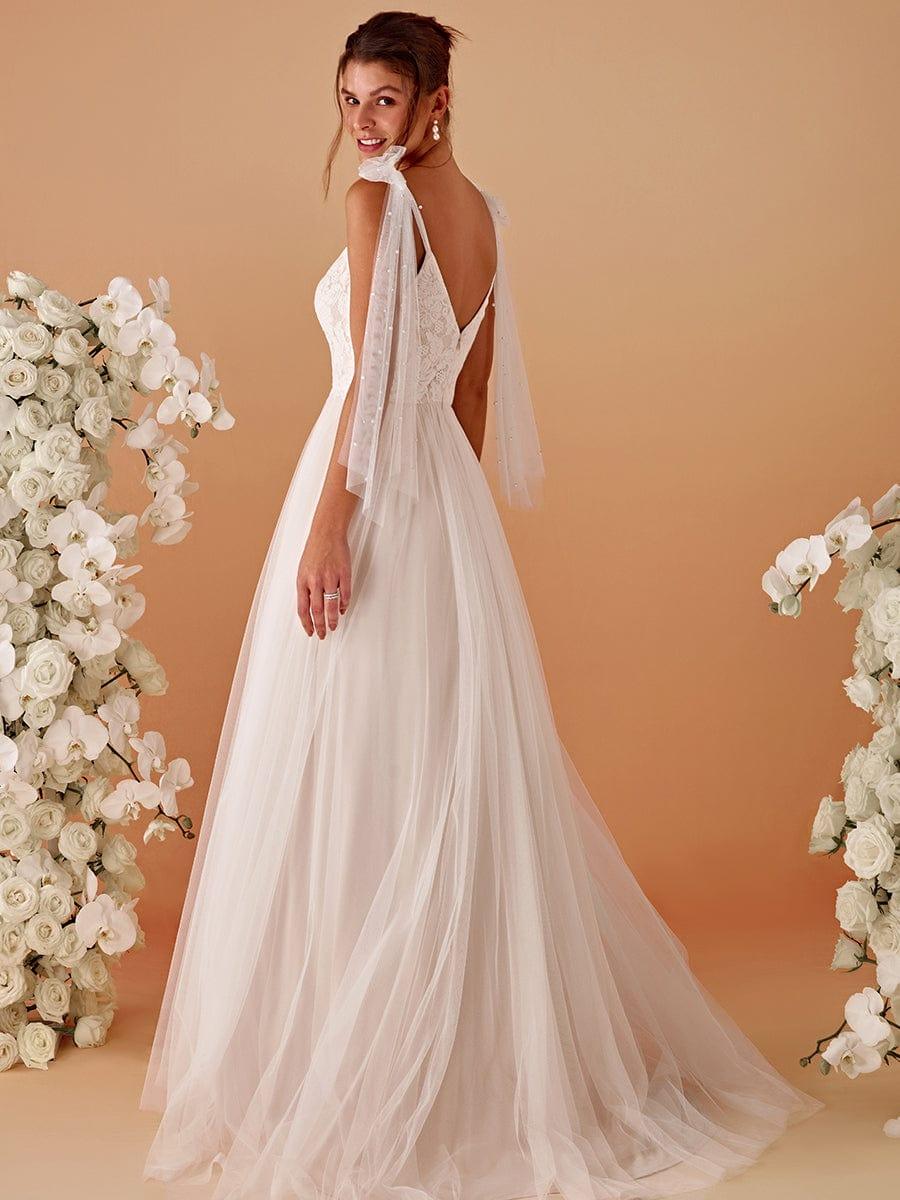 TAHIRA'S BRIDE|V-neck Lace Tulle Wedding Dress With Bow Straps - Image 2