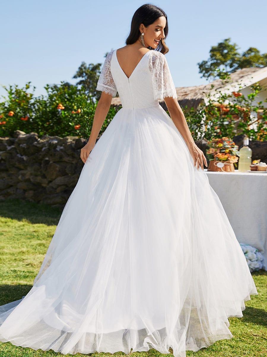 LUSARA'S BRIDE|V-Neck Lace Tulle Wedding Dresses with Ruffled Sleeves - Image 7