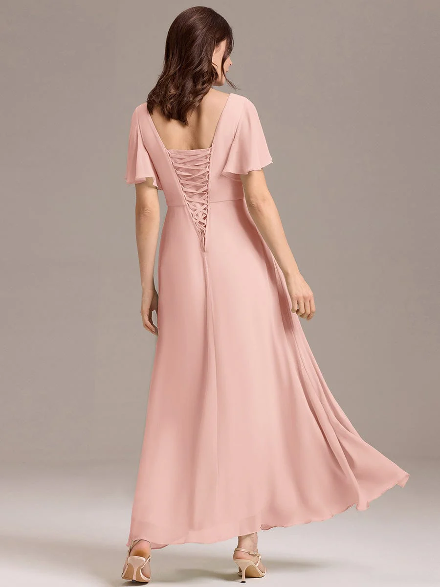 ever ARIANNE|V-neck Lace-up Back Chiffon Maxi Bridesmaid Dress - Image 18
