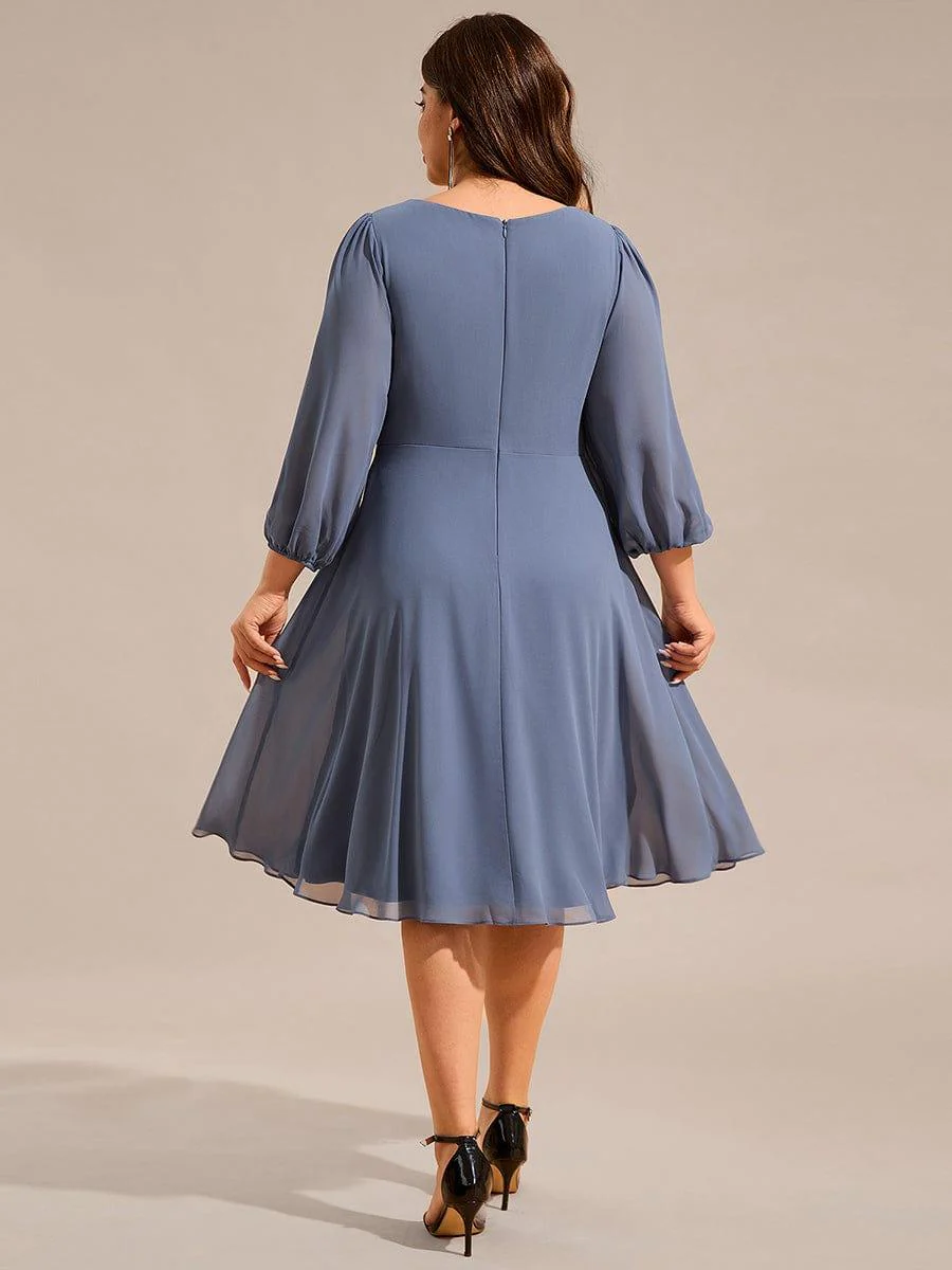 ever NYLAH|V-neck Long Sleeve Pleated Chiffon Midi Wedding Guest Dress - Image 9