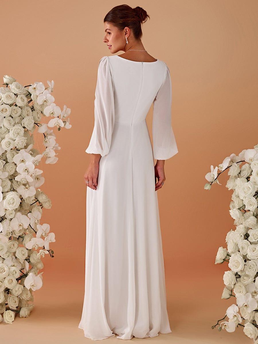 ever AMOUR|V-Neck Long Split Sleeve Empire Waist Applique Wedding Dress - Image 2