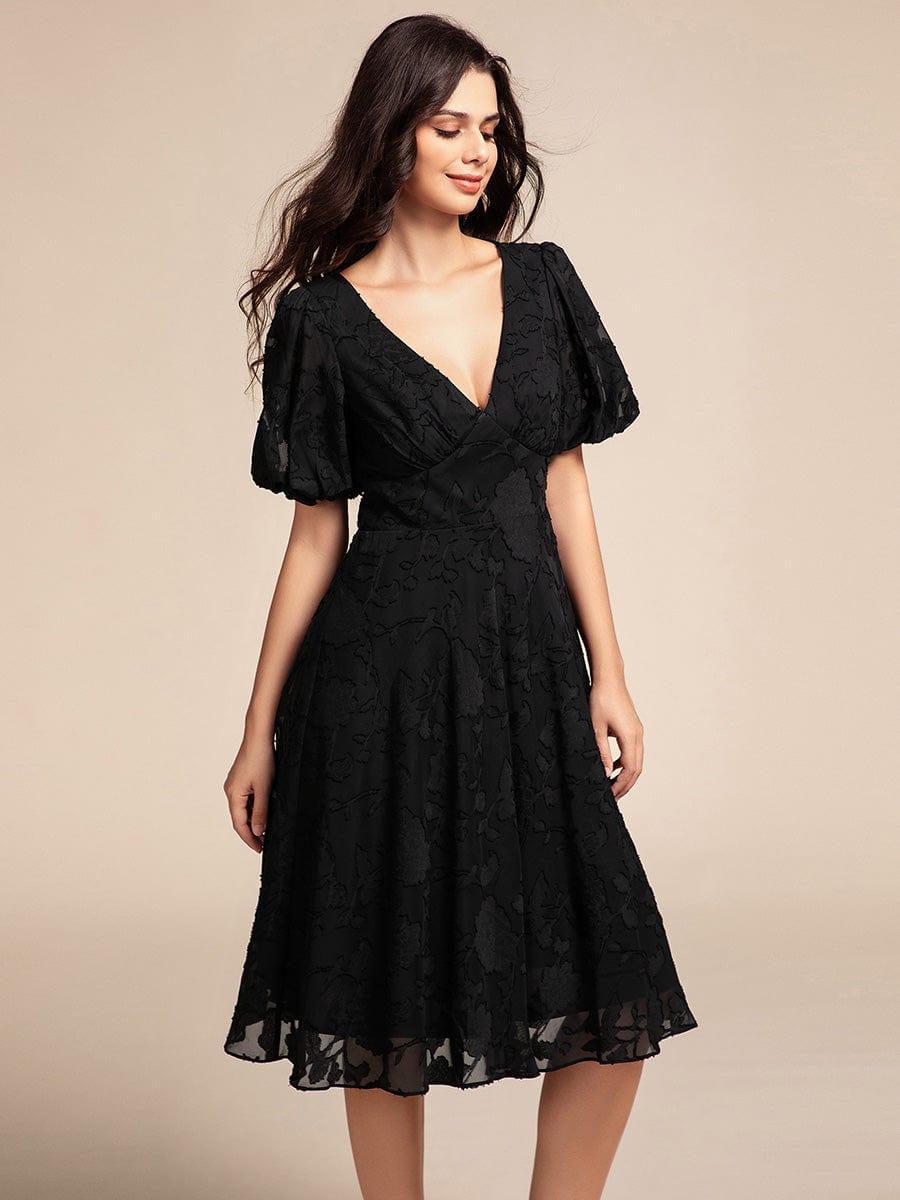 ever DANI|V-neck Puffy Midi Wedding Guest Dress With Short Sleeves - Image 5