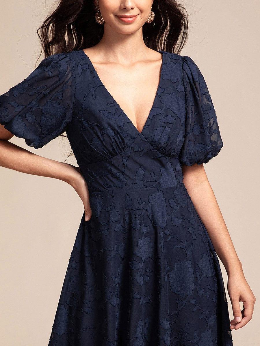 ever DANI|V-neck Puffy Midi Wedding Guest Dress With Short Sleeves - Image 8