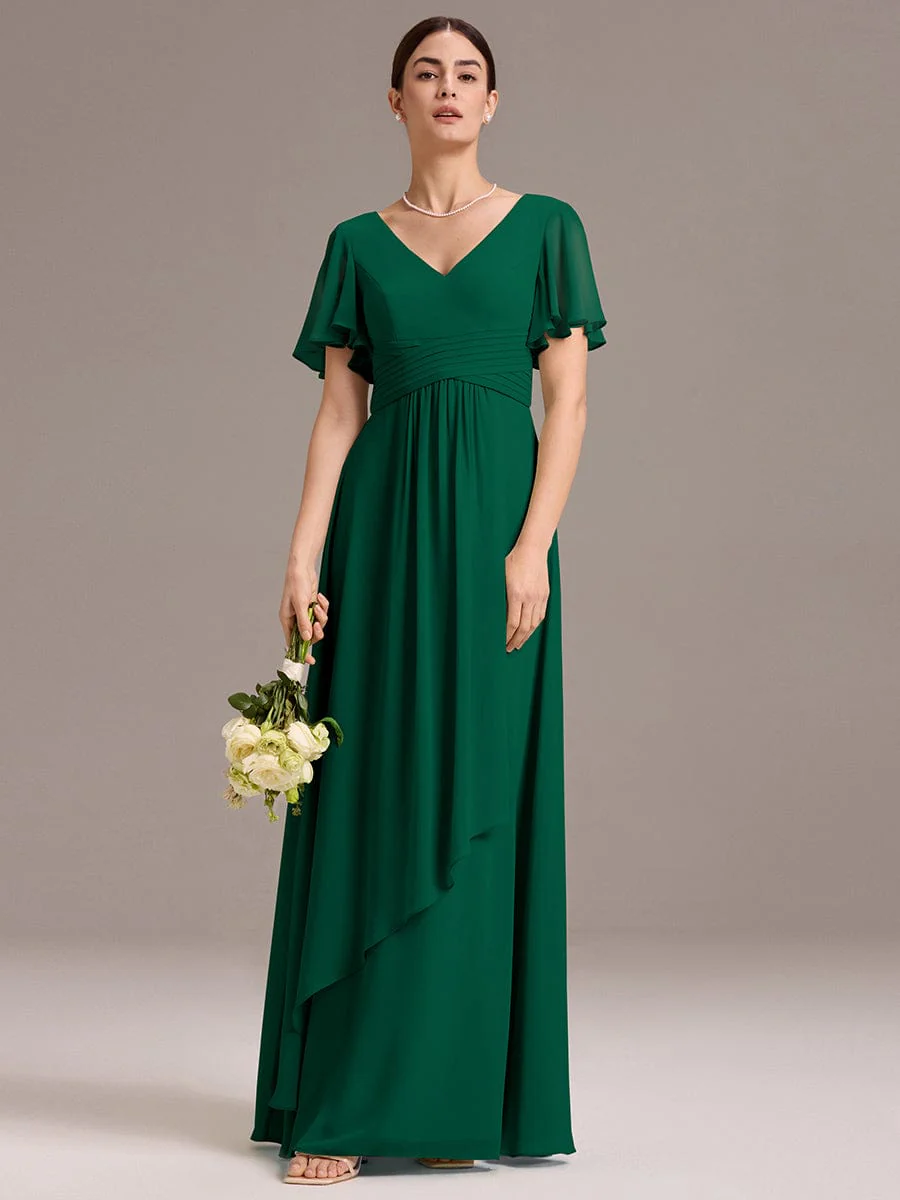 ever DAMIA|V Neck Ruffles Sleeve Pleated Maxi Bridesmaid Dress - Image 11