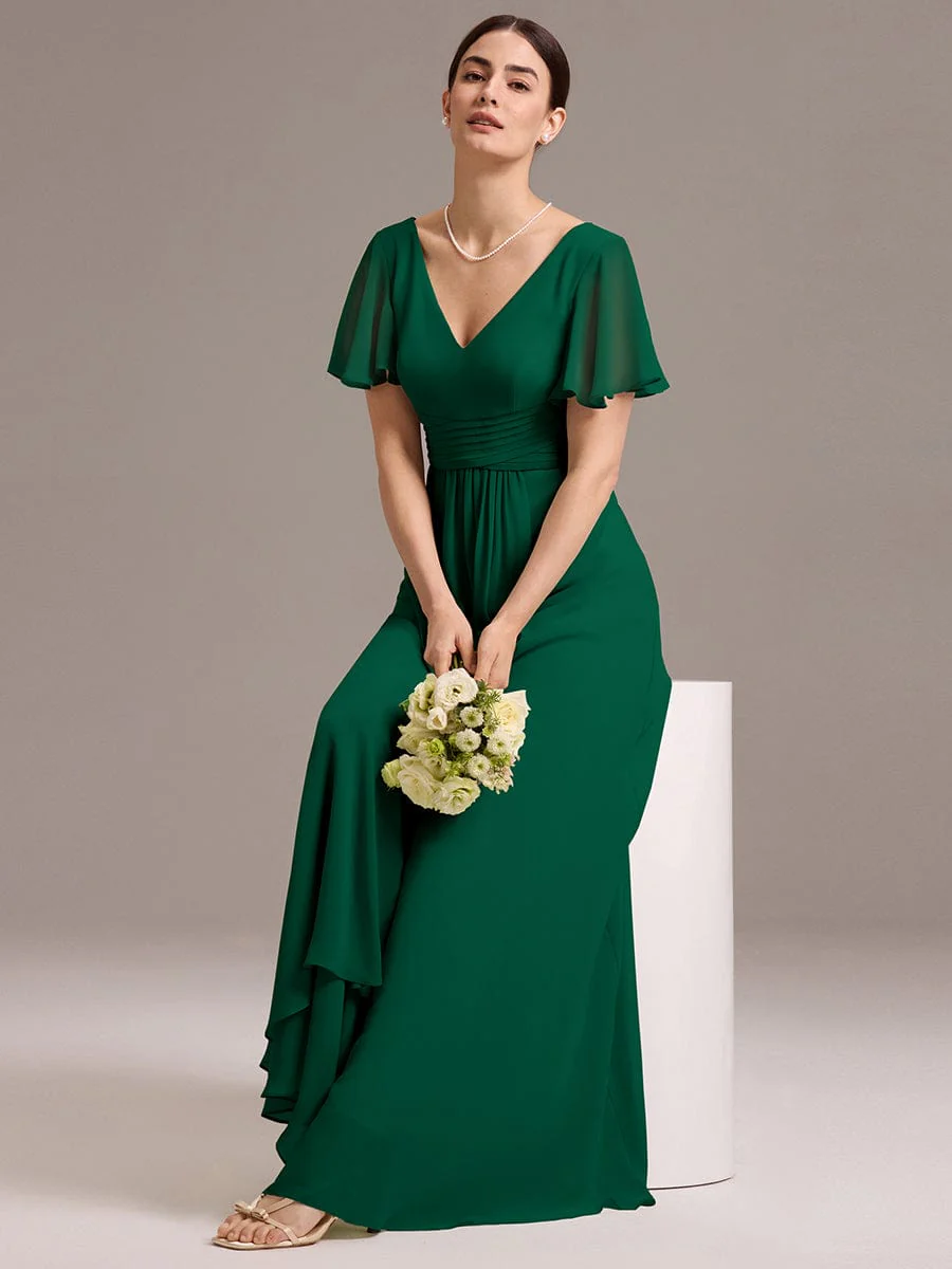 ever DAMIA|V Neck Ruffles Sleeve Pleated Maxi Bridesmaid Dress - Image 12