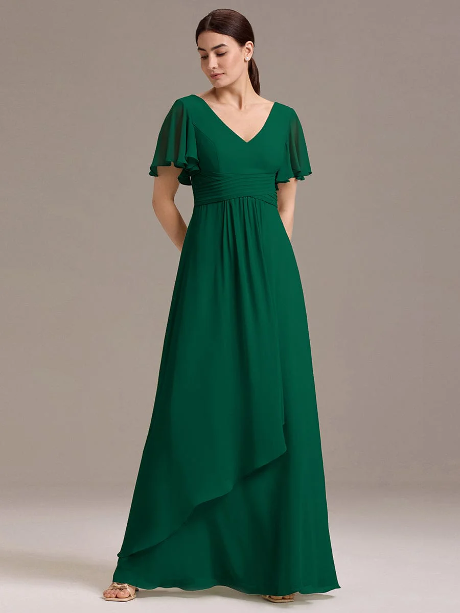 ever DAMIA|V Neck Ruffles Sleeve Pleated Maxi Bridesmaid Dress - Image 15