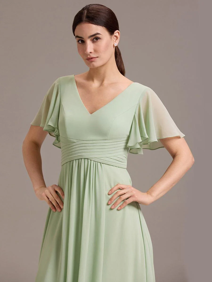 ever DAMIA|V Neck Ruffles Sleeve Pleated Maxi Bridesmaid Dress - Image 3