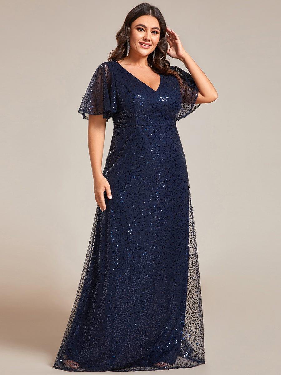 ever ARIA|V-Neck Sequined A-Line Evening Dresses with Ruffles Sleeves - Image 14