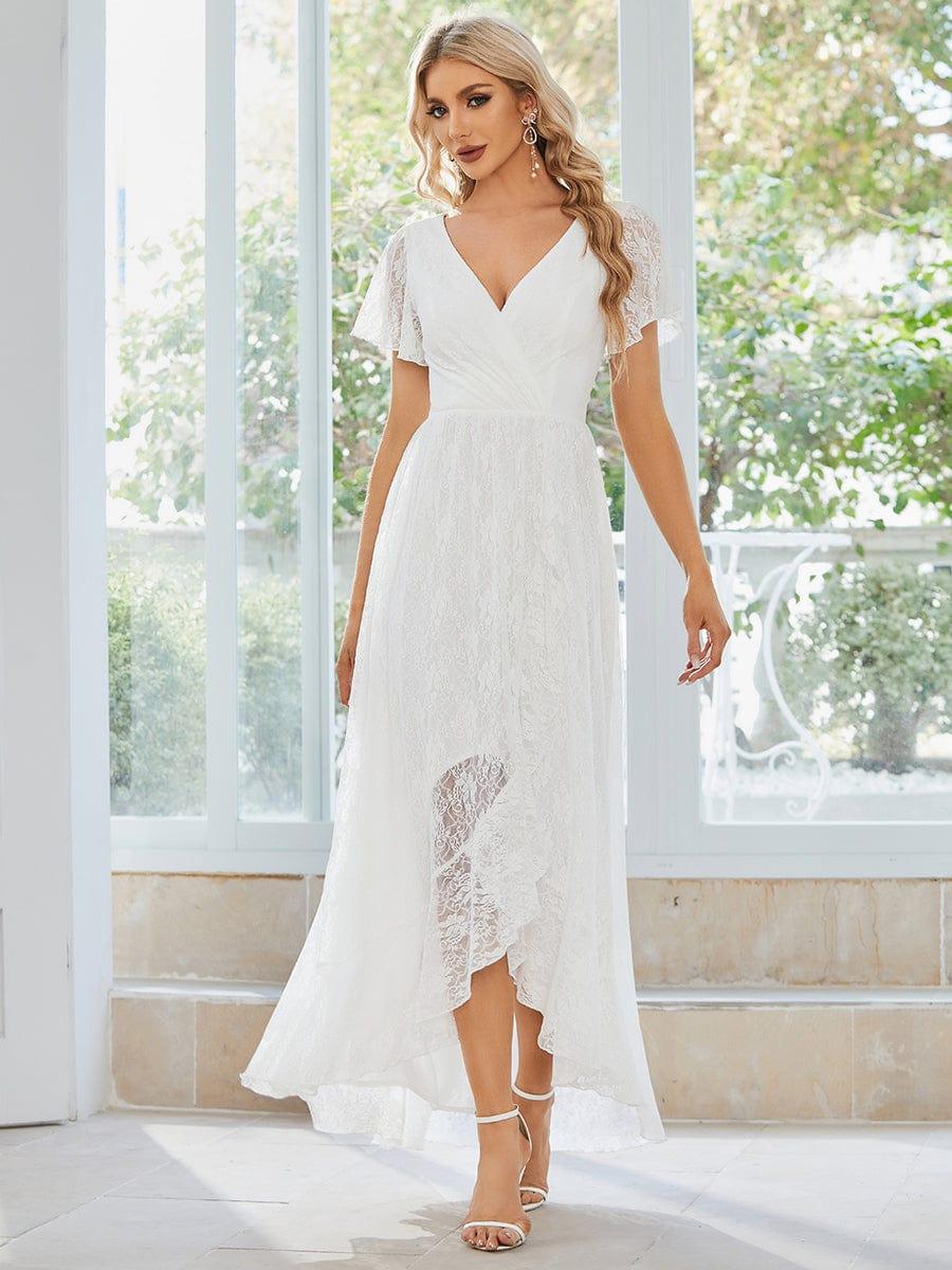 ever ELISE|V-Neck Short Sleeve Pleated Ruffled Lace Mother of the Bride Dress - Image 11