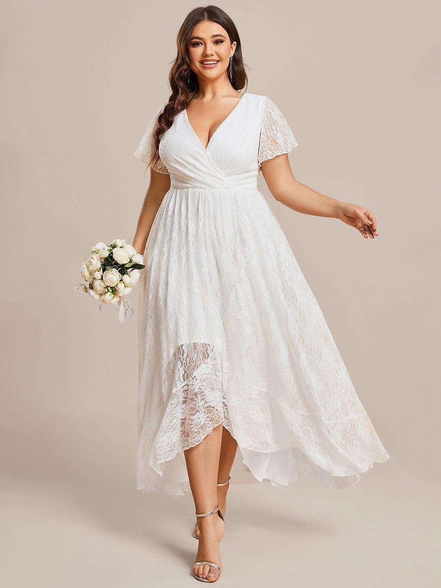 ever ELISE|V-Neck Short Sleeve Pleated Ruffled Lace Mother of the Bride Dress - Image 16