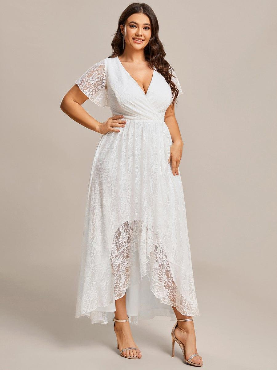 ever ELISE|V-Neck Short Sleeve Pleated Ruffled Lace Mother of the Bride Dress - Image 19