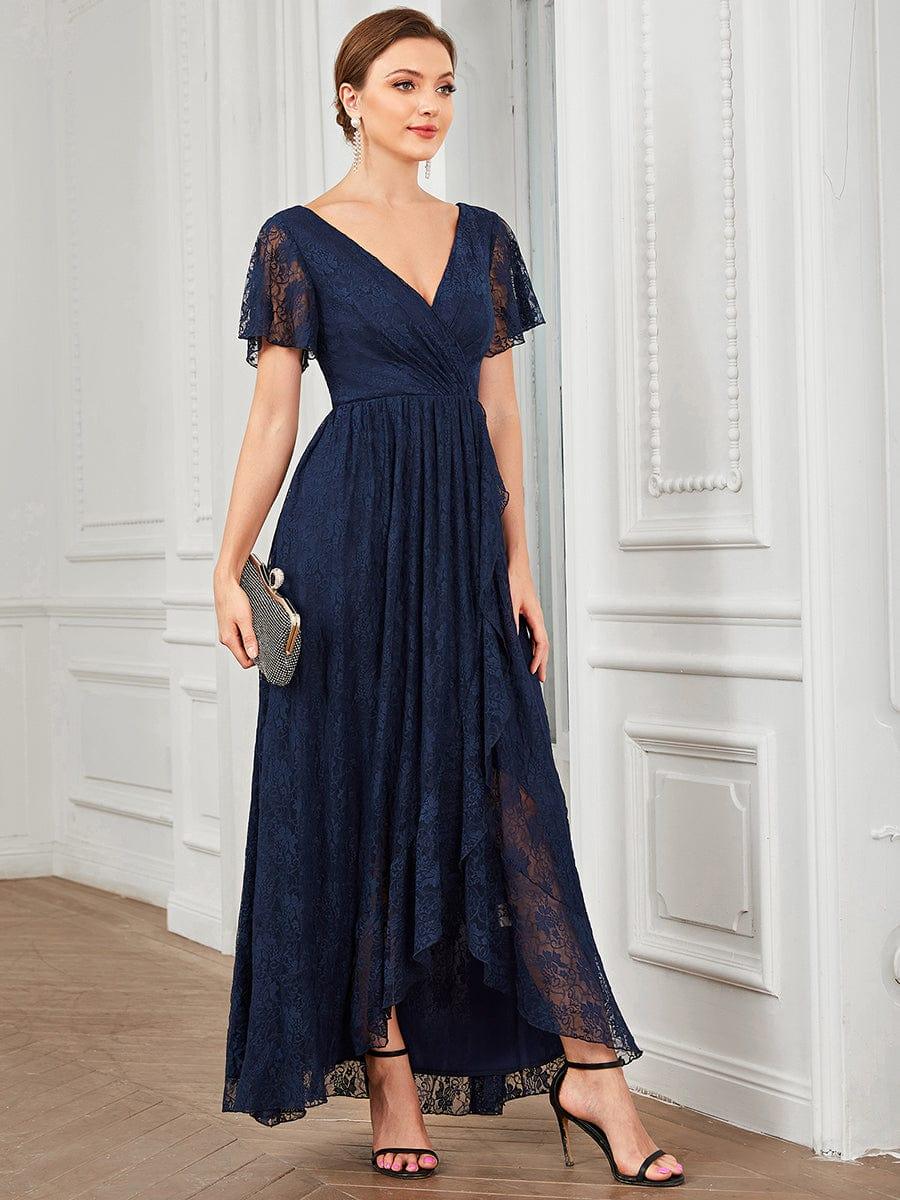 ever ELISE|V-Neck Short Sleeve Pleated Ruffled Lace Mother of the Bride Dress - Image 4