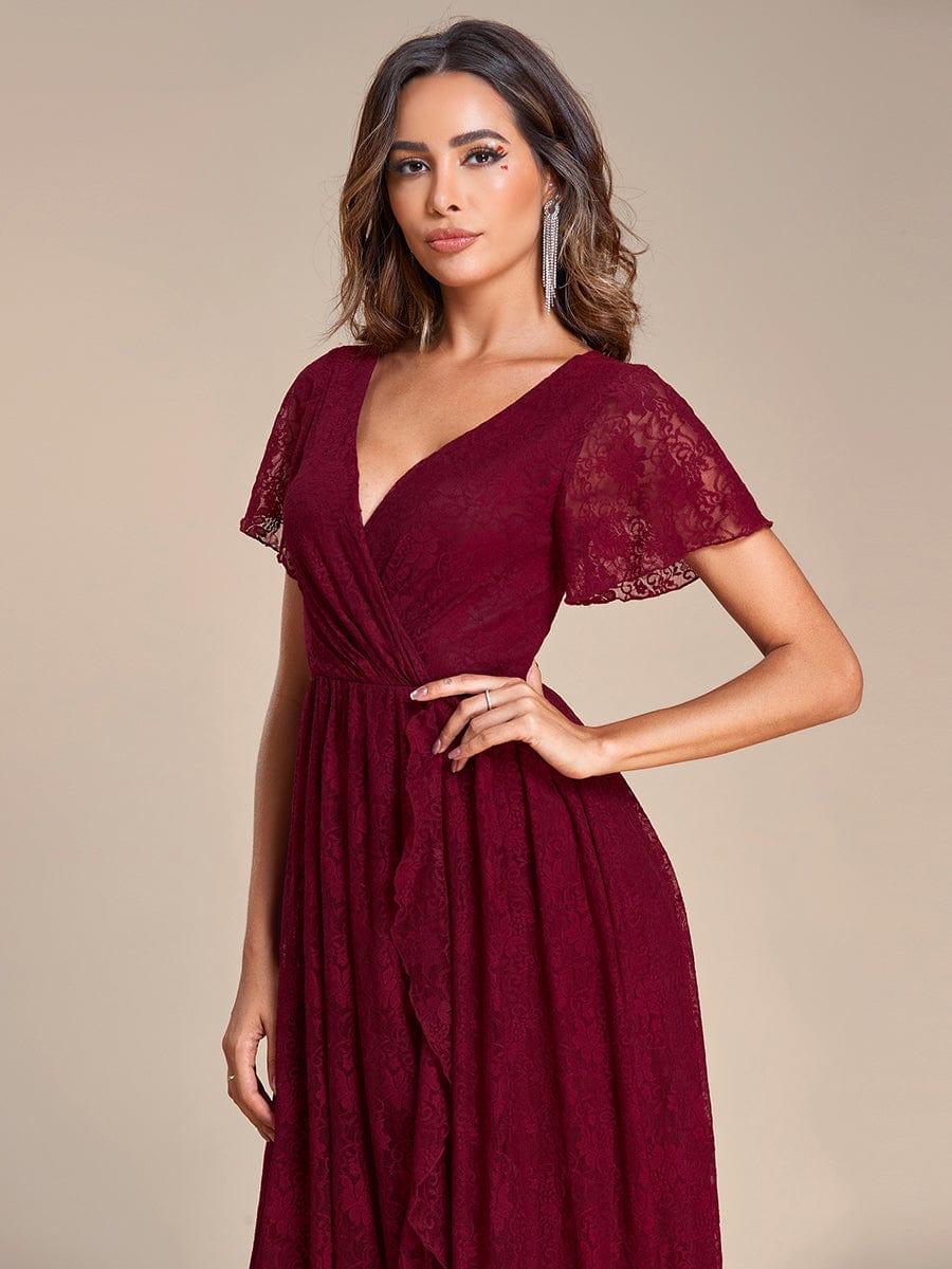 ever ELISE|V-Neck Short Sleeve Pleated Ruffled Lace Mother of the Bride Dress - Image 56