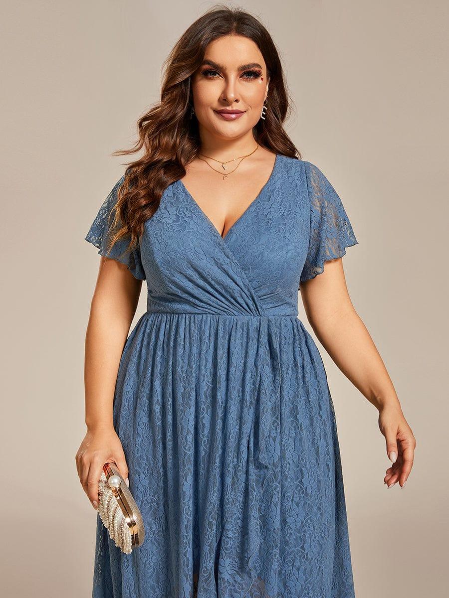 ever ELISE|V-Neck Short Sleeve Pleated Ruffled Lace Mother of the Bride Dress - Image 70