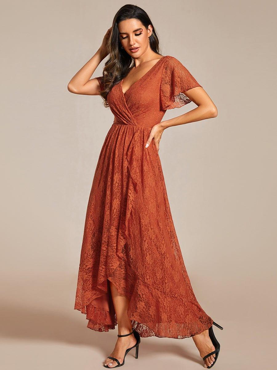 ever ELISE|V-Neck Short Sleeve Pleated Ruffled Lace Mother of the Bride Dress - Image 85