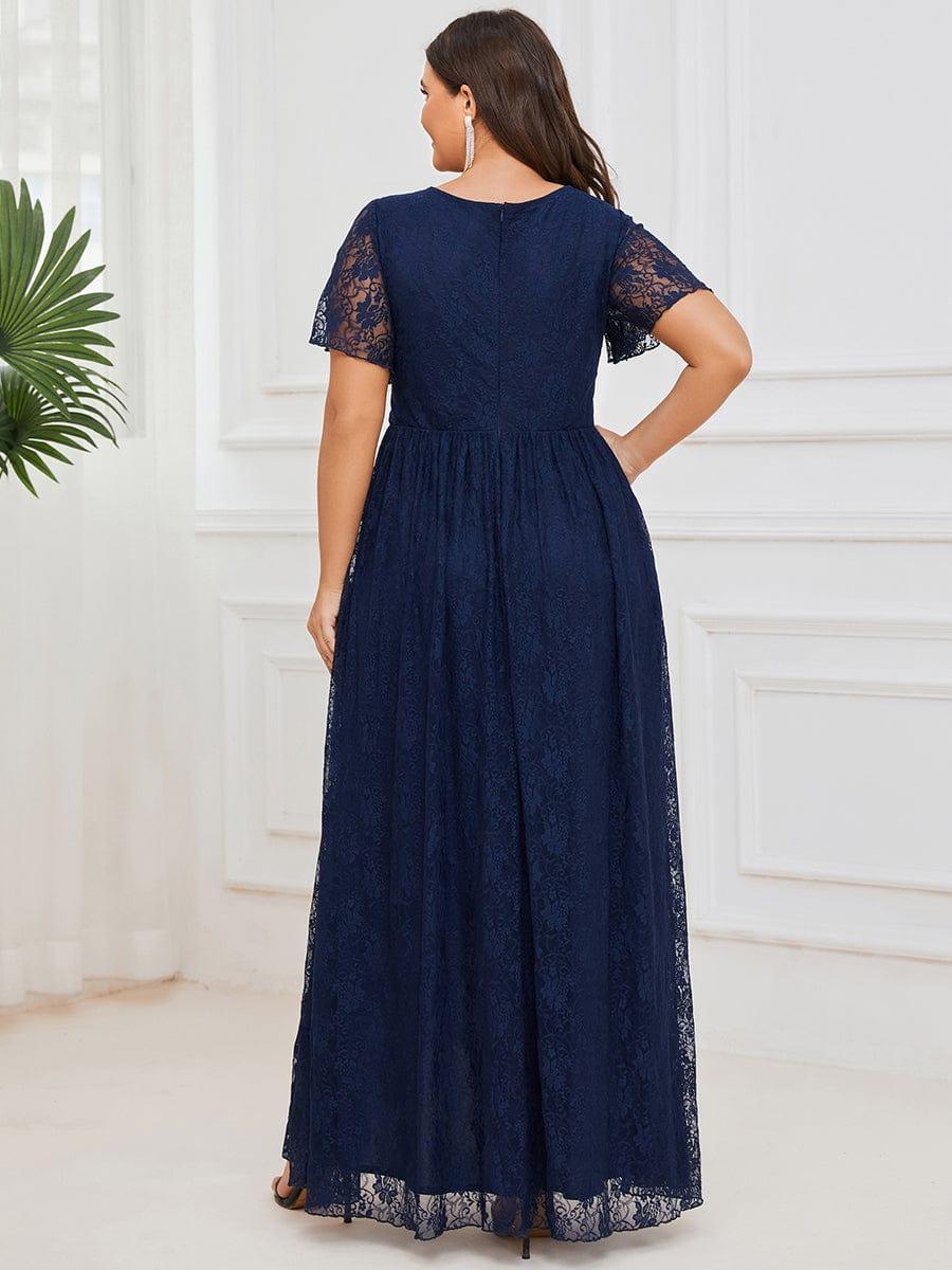 ever ELISE|V-Neck Short Sleeve Pleated Ruffled Lace Mother of the Bride Dress - Image 9