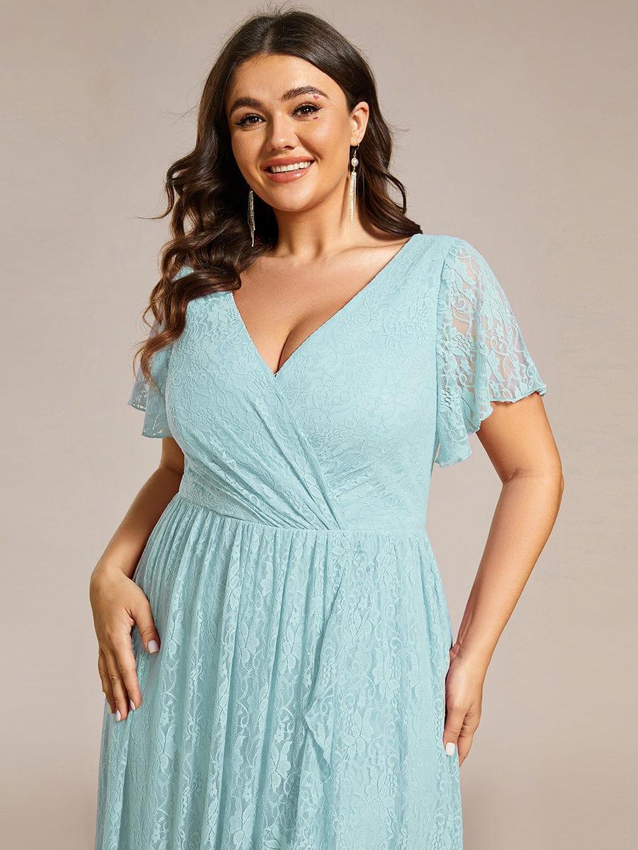 ever ELISE|V-Neck Short Sleeve Pleated Ruffled Lace Wedding Guest Dress - Image 104