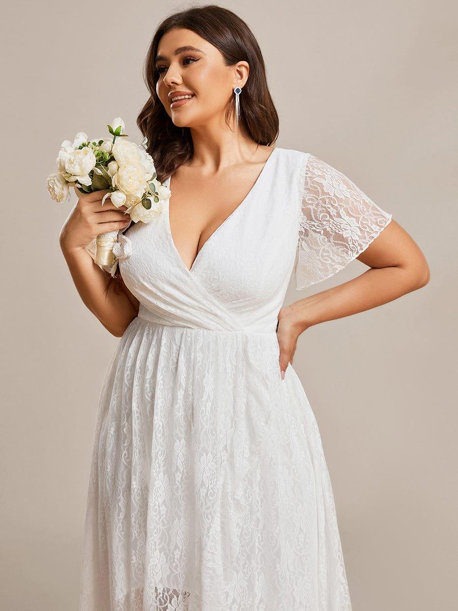 ever ELISE|V-Neck Short Sleeve Pleated Ruffled Lace Wedding Guest Dress - Image 15