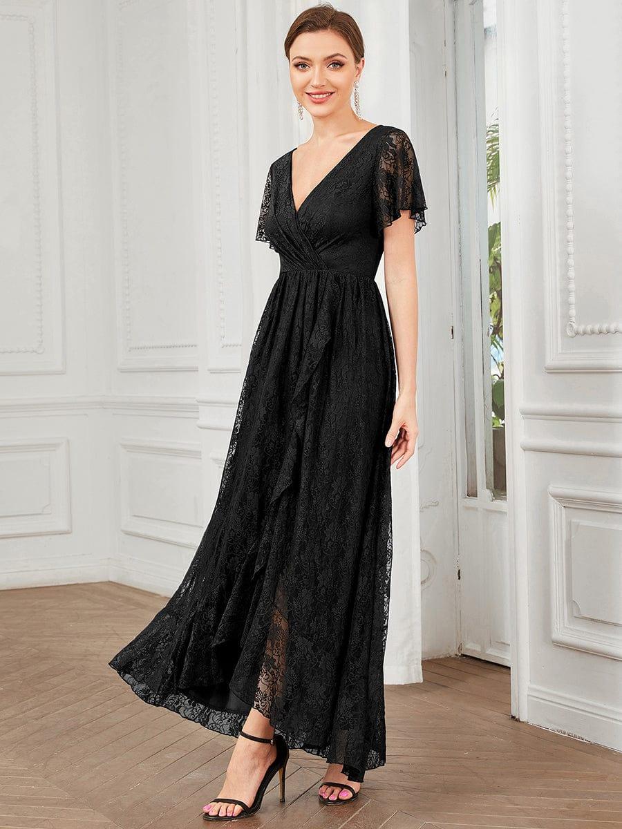 ever ELISE|V-Neck Short Sleeve Pleated Ruffled Lace Wedding Guest Dress - Image 25