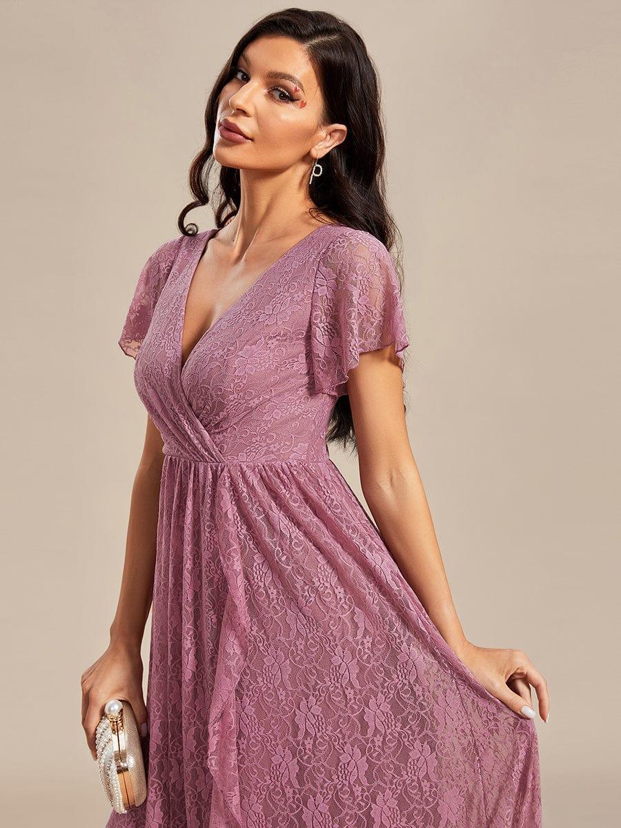 ever ELISE|V-Neck Short Sleeve Pleated Ruffled Lace Wedding Guest Dress - Image 37