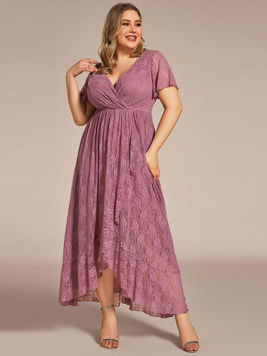 ever ELISE|V-Neck Short Sleeve Pleated Ruffled Lace Wedding Guest Dress - Image 39