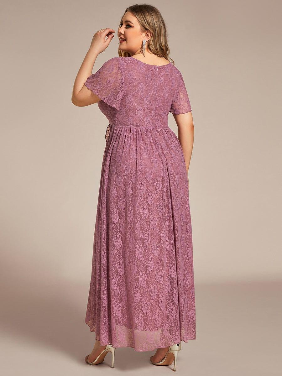 ever ELISE|V-Neck Short Sleeve Pleated Ruffled Lace Wedding Guest Dress - Image 40