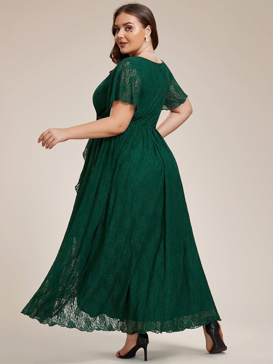 ever ELISE|V-Neck Short Sleeve Pleated Ruffled Lace Wedding Guest Dress - Image 49
