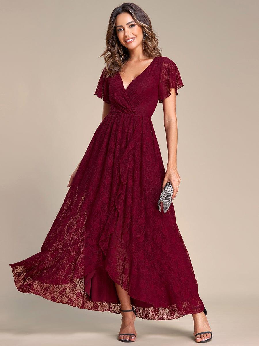 ever ELISE|V-Neck Short Sleeve Pleated Ruffled Lace Wedding Guest Dress - Image 53