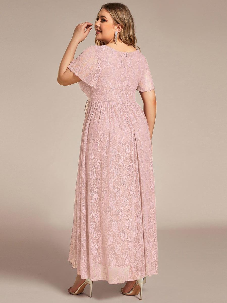 ever ELISE|V-Neck Short Sleeve Pleated Ruffled Lace Wedding Guest Dress - Image 77
