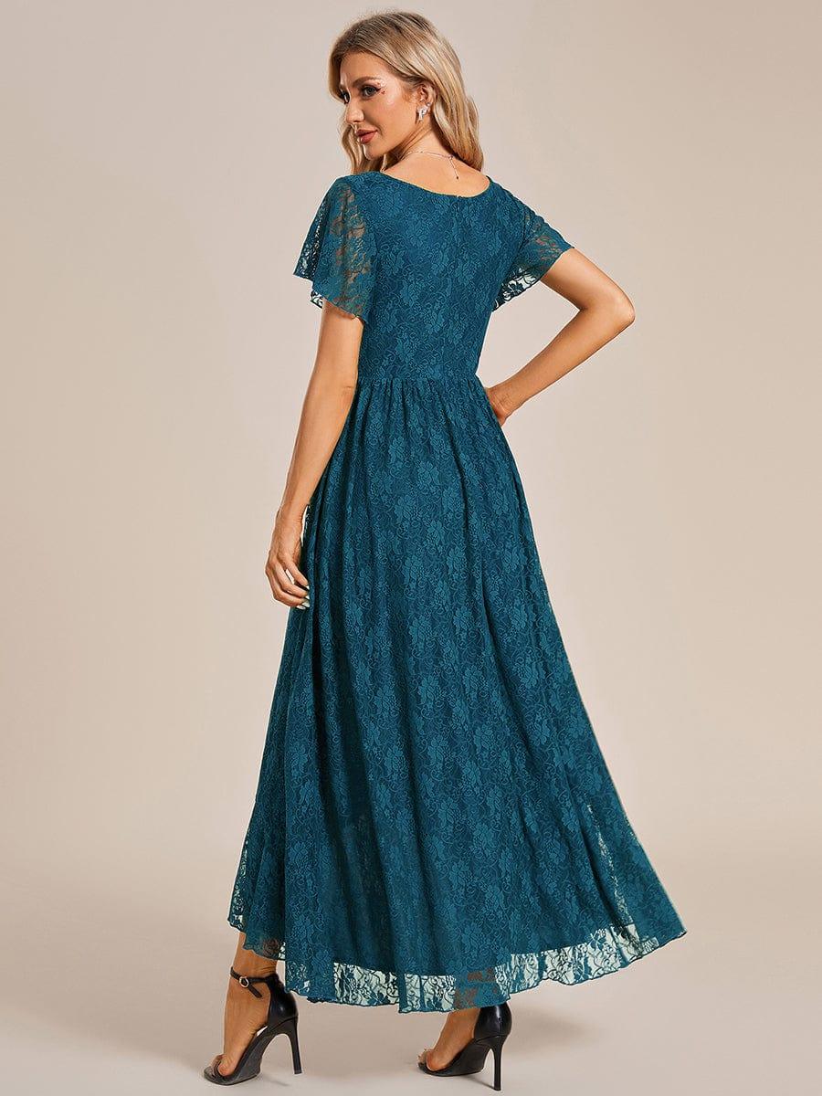 ever ELISE|V-Neck Short Sleeve Pleated Ruffled Lace Wedding Guest Dress - Image 90