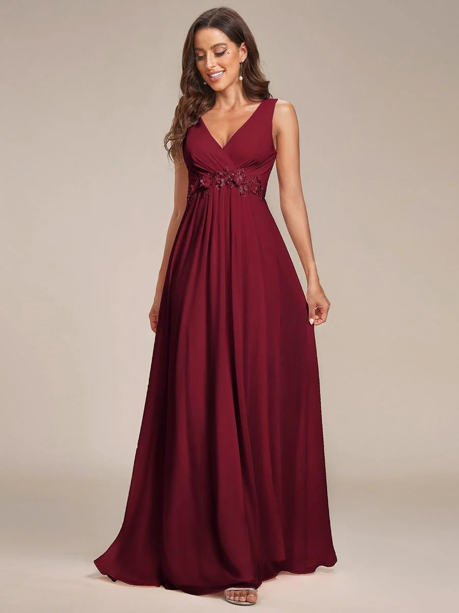 V-Neck Sleeveless A-Line Evening Dress with Appliques(Final Sale) - Image 31