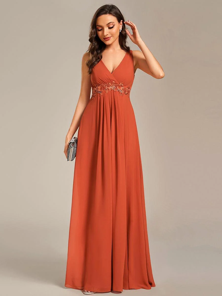 V-Neck Sleeveless A-Line Evening Dress with Appliques(Final Sale) - Image 39