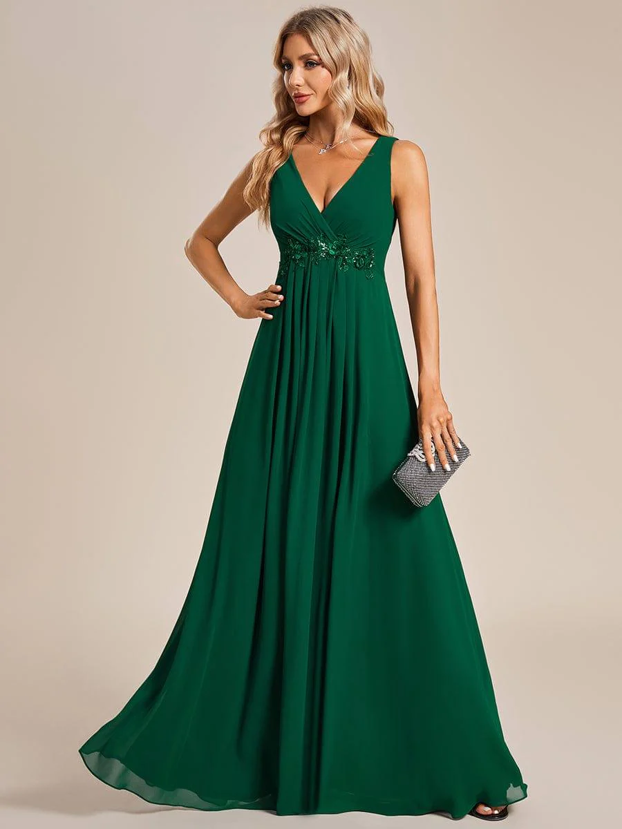 V-Neck Sleeveless A-Line Evening Dress with Appliques(Final Sale) - Image 6
