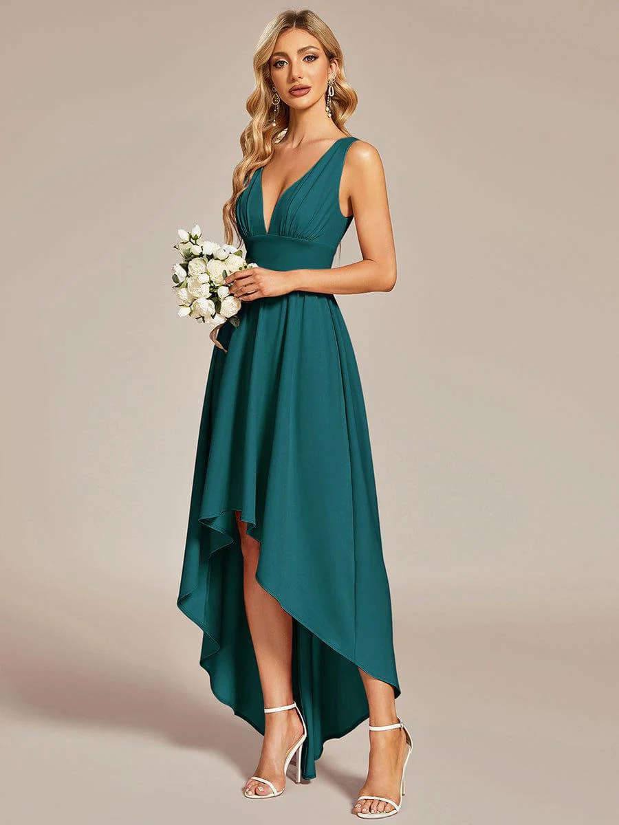 V-Neck Sleeveless High-Low Evening Dress with Stretchy(Final Sale) - Image 4