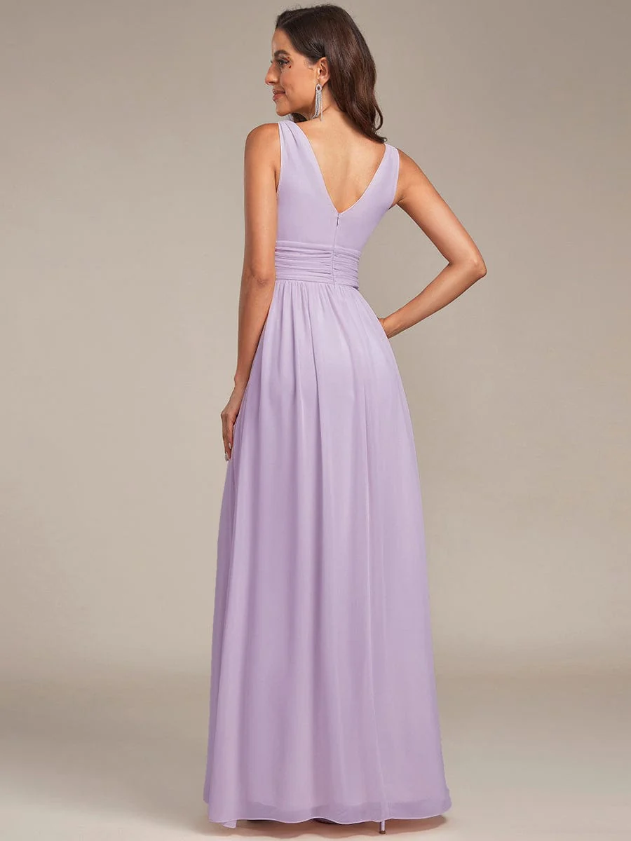 ever HUSH|V Neck Sleeveless Pleated Chiffon Maxi Evening Dress - Image 43