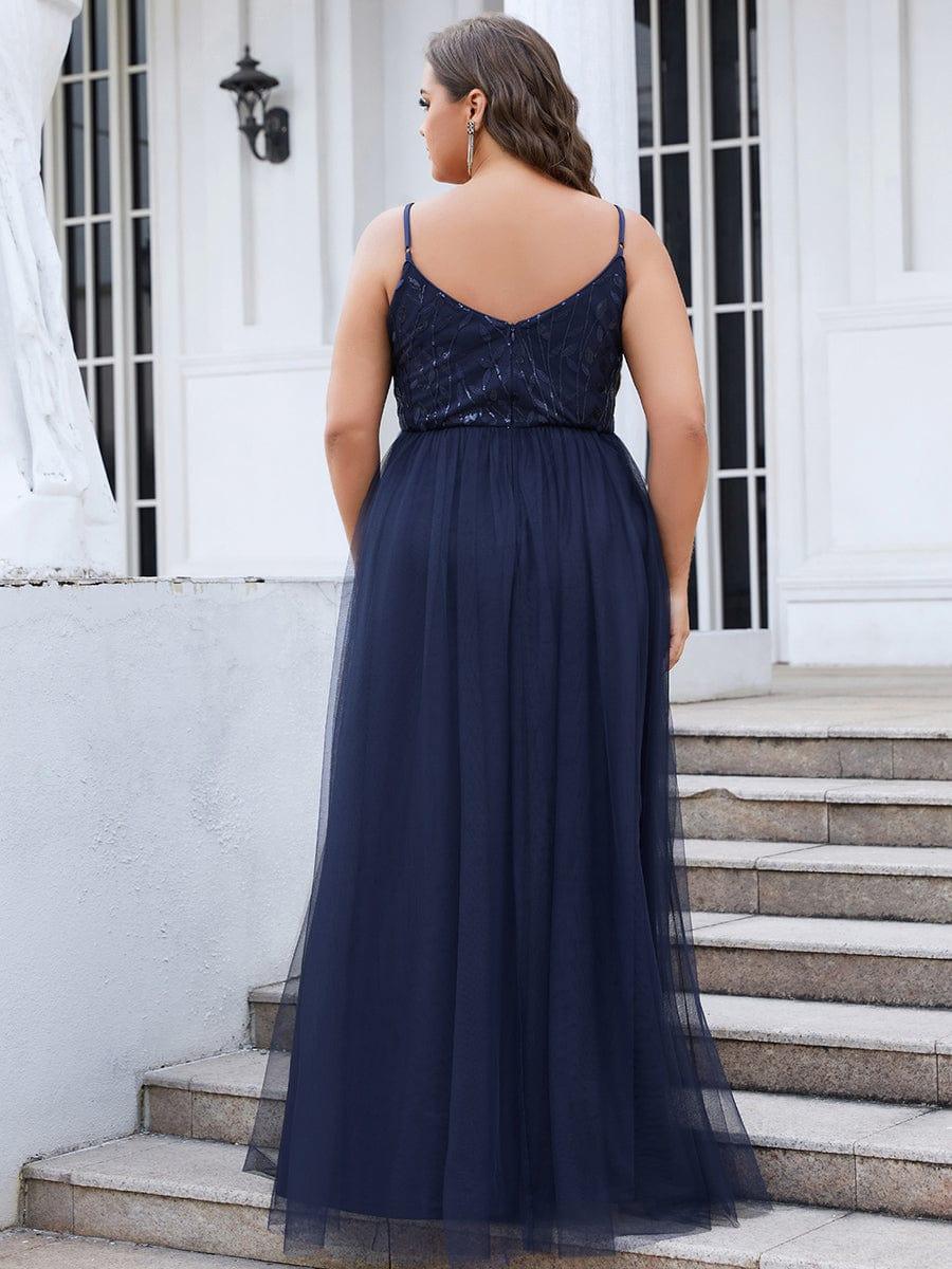 V Neck Spaghetti Strap Embroidered Floor Length Tulle Evening Dress(Final Sale) - Image 17