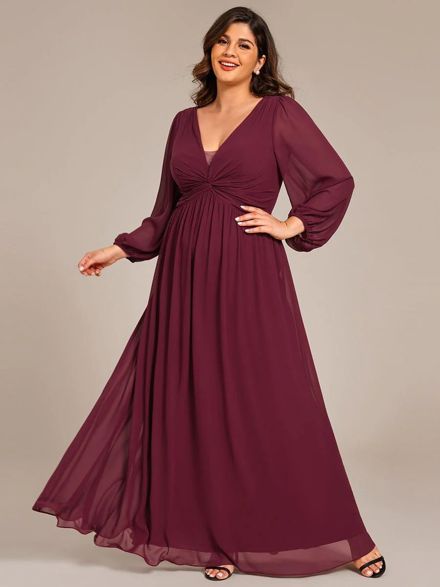 ever TRU|V-Neck Twist Front Long Sleeve Chiffon Evening Maxi Dress - Image 12