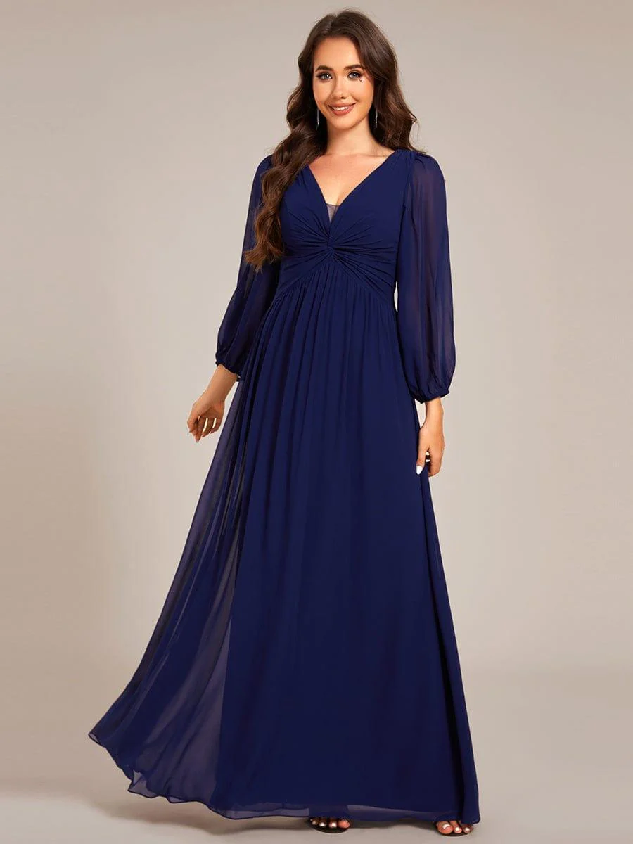 ever TRU|V-Neck Twist Front Long Sleeve Chiffon Evening Maxi Dress - Image 25