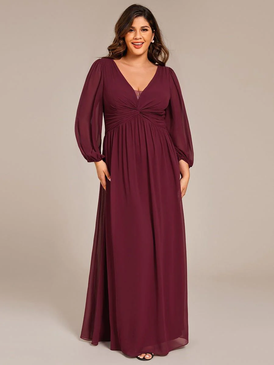 ever TRU|V-Neck Twist Front Long Sleeve Chiffon Evening Maxi Dress - Image 8