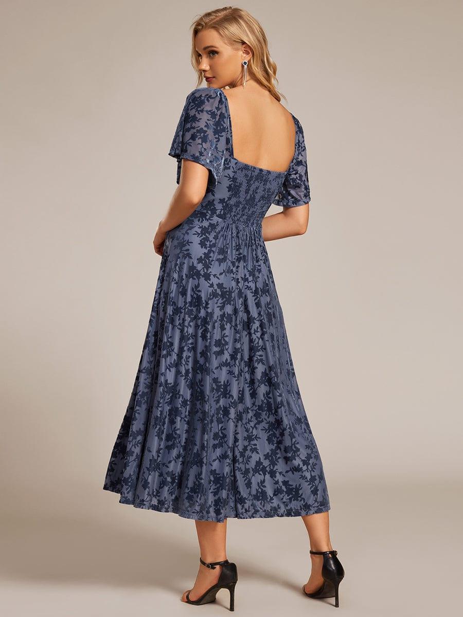 ever BLOOM|Velvet Short Sleeve Tea-Length Jacquard Wedding Guest Dress - Image 22