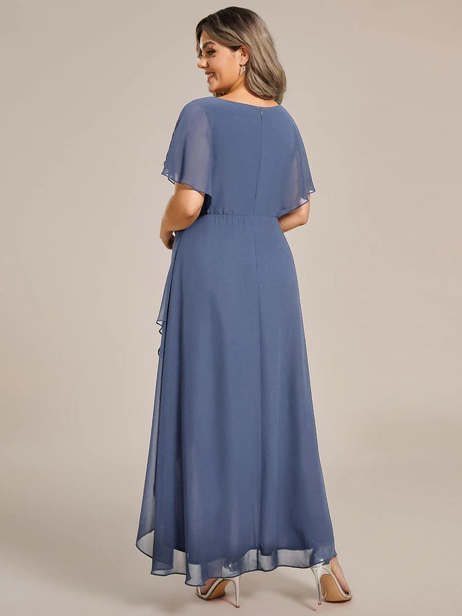 ever LILAS|Waist Applique A-Line Chiffon V-Neck Evening Dress - Image 47